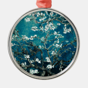 Vincent Van Gogh Almond Blossoms Dark Teal Metal Ornament