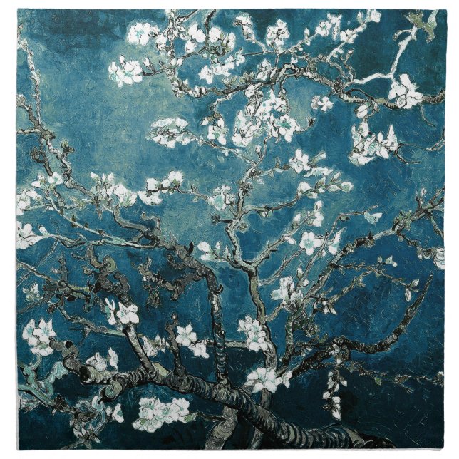 Vincent Van Gogh Almond Blossoms Dark Teal Napkin (Front)