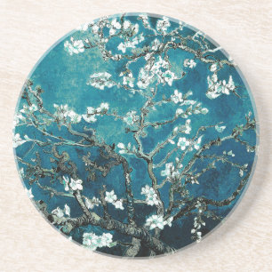 Vincent Van Gogh Almond Blossoms Dark Teal Sandstone Coaster