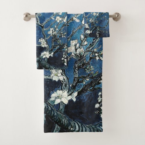 Vincent Van Gogh Almond Blossoms Navy Blue Bath Towel Set