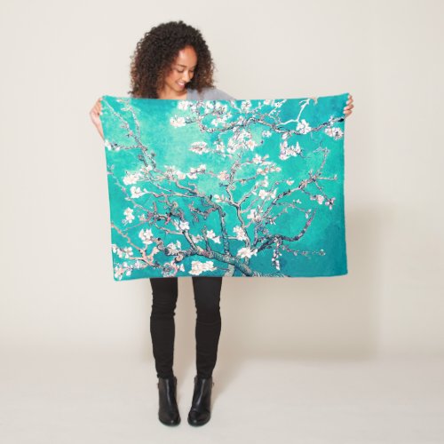 Vincent Van Gogh Almond Blossoms Turquoise Fleece Blanket