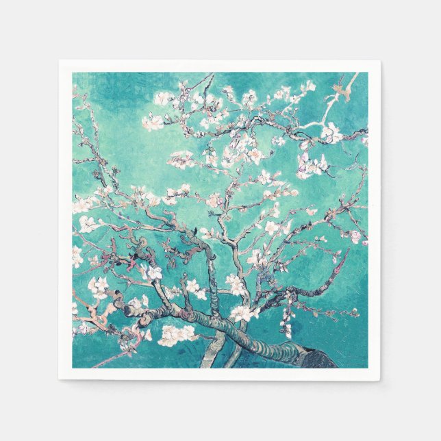 Vincent Van Gogh Almond Blossoms Turquoise Napkins (Front)