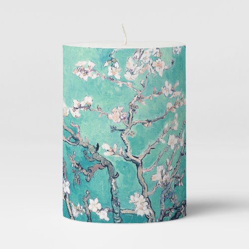 Vincent Van Gogh Almond Blossoms Turquoise Pillar Candle