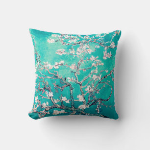 Vincent Van Gogh Almond Blossoms Turquoise Throw Pillow
