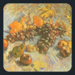 Vincent van Gogh - Apples, Pears, Lemons, Grapes Square Sticker<br><div class="desc">Still Life with Apples, Pears, Lemons and Grapes (1887) by Vincent van Gogh is a vintage Post Impressionism fine art painting. Ripe autumn season fruit and leaves with beautiful seasonal fall colors. The perfect setting for a Thanksgiving holiday celebration. About the artist: Vincent Willem van Gogh (1853-1890) was a Post...</div>