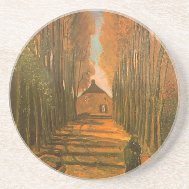 Vincent van Gogh - Avenue of Poplars in Autumn Sandstone Coaster (Front)