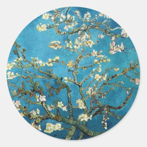 Vincent van Gogh Blossoming Almond Tree Classic Round Sticker