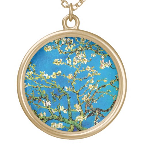 Vincent Van Gogh _ Blossoming Almond Tree Fine Art Gold Plated Necklace