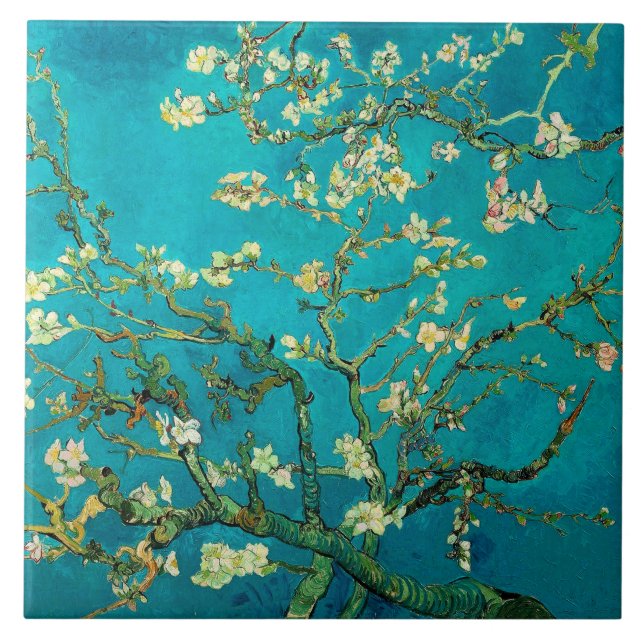 Vincent Van Gogh Blossoming Almond Tree Floral Art Ceramic Tile (Front)