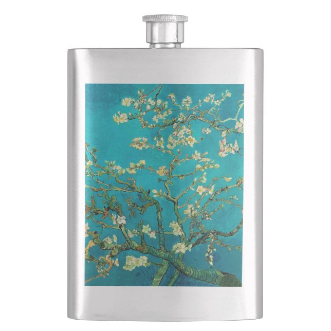 Vincent Van Gogh Blossoming Almond Tree Floral Art Flask (Front)