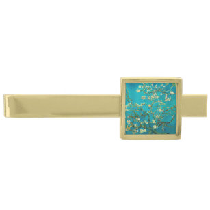 Vincent Van Gogh Blossoming Almond Tree Floral Art Gold Finish Tie Clip