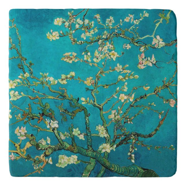 Vincent Van Gogh Blossoming Almond Tree Floral Art Trivet (Front)