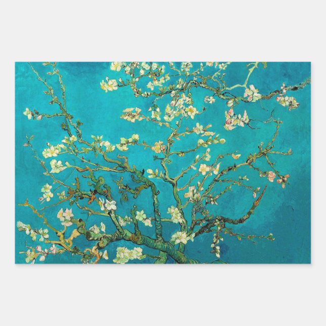 Vincent Van Gogh Blossoming Almond Tree Floral Art Wrapping Paper Sheets (Front)