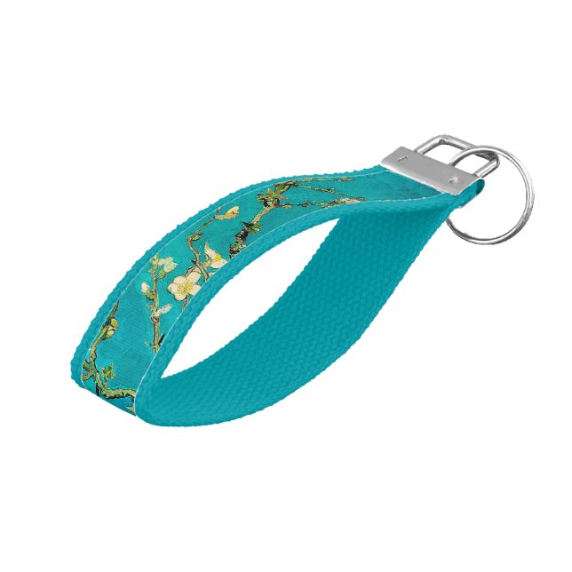 Vincent Van Gogh Blossoming Almond Tree Floral Art Wrist Keychain (Angled Up)