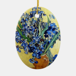 Vincent van Gogh, blue irises in yellow background Ceramic Ornament