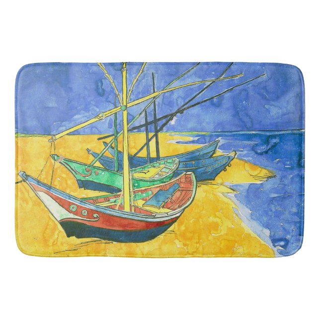 Vincent van Gogh Boats at Saintes-Marie watercol   Bath Mat (Front)