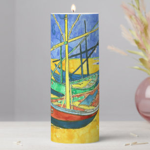 Vincent van Gogh Boats at Saintes-Marie watercol Pillar Candle