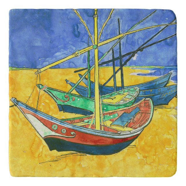 Vincent van Gogh Boats at Saintes-Marie watercol  Trivet (Front)