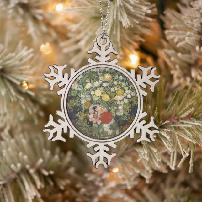 Vincent van Gogh Bouquet of Flowers in a Vase Snowflake Pewter Christmas Ornament (Tree)