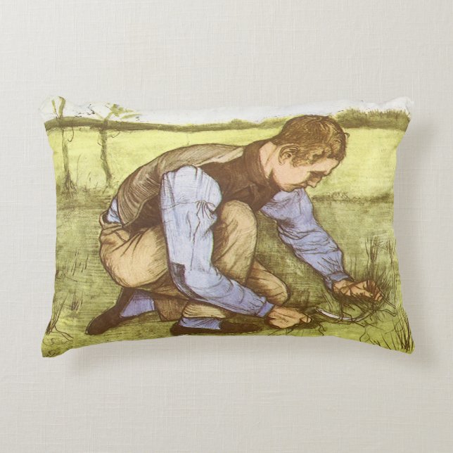 Vincent van Gogh - Boy Cutting Grass with Sickle Accent Pillow (Front)