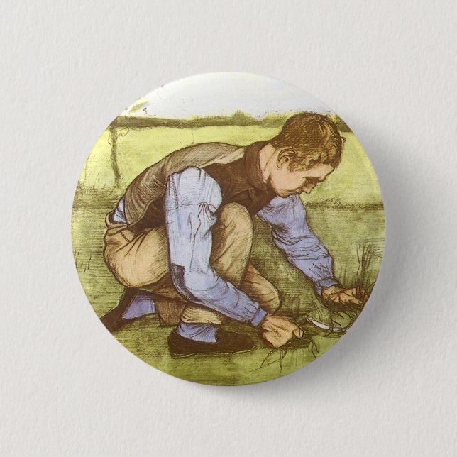 Vincent van Gogh - Boy Cutting Grass with Sickle Pinback Button (Front)