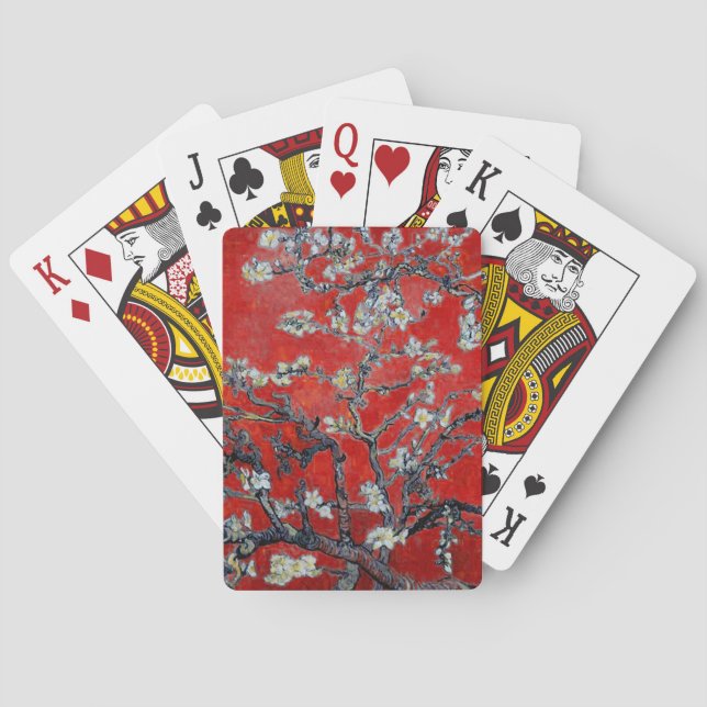 Vincent van Gogh Branches with Almond Blossom Red Poker Cards (Back)