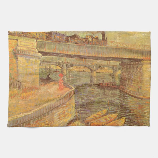 Vincent van Gogh Bridges Across the Seine Asnieres Kitchen Towel (Horizontal)