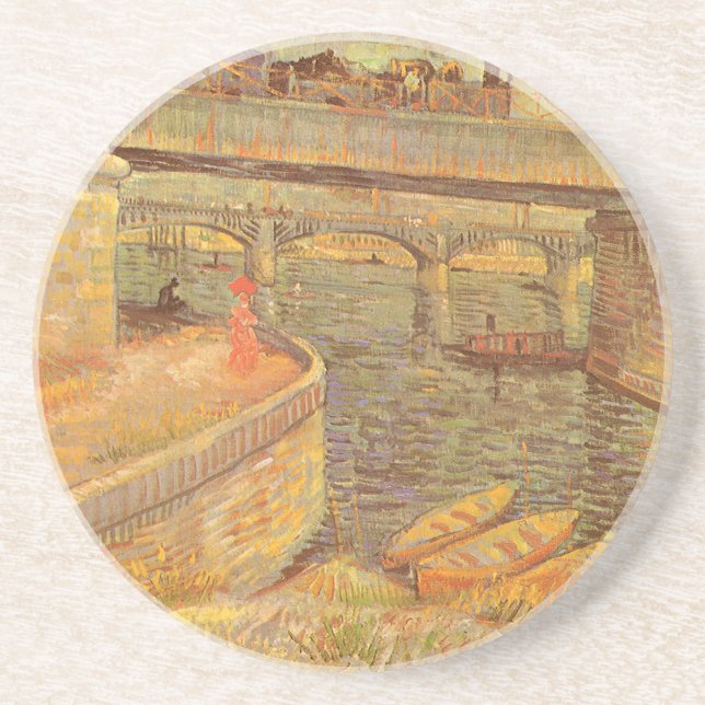 Vincent van Gogh Bridges Across the Seine Asnieres Sandstone Coaster (Front)