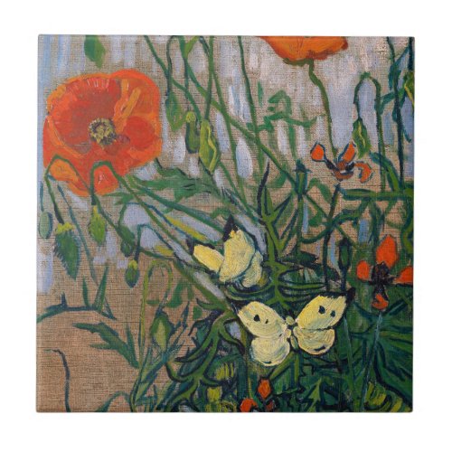 Vincent van Gogh _ Butterflies and Poppies Ceramic Tile