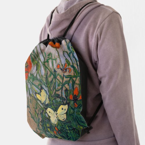 Vincent van Gogh _ Butterflies and Poppies Drawstring Bag