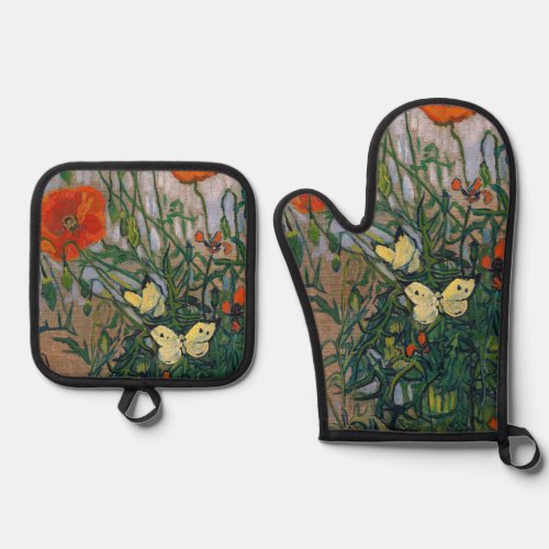 Vincent van Gogh _ Butterflies and Poppies Oven Mitt  Pot Holder Set