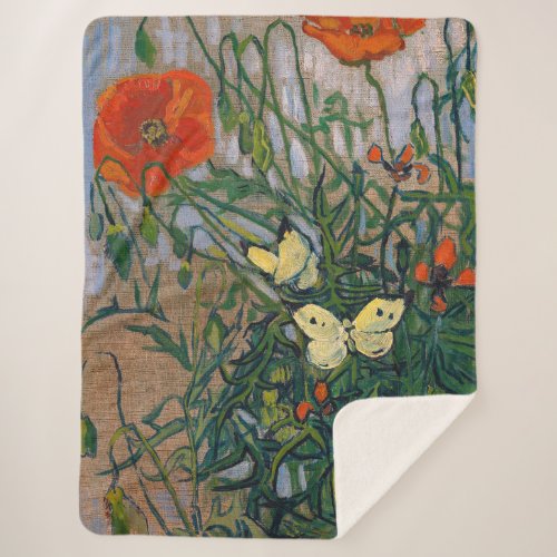 Vincent van Gogh _ Butterflies and Poppies Sherpa Blanket