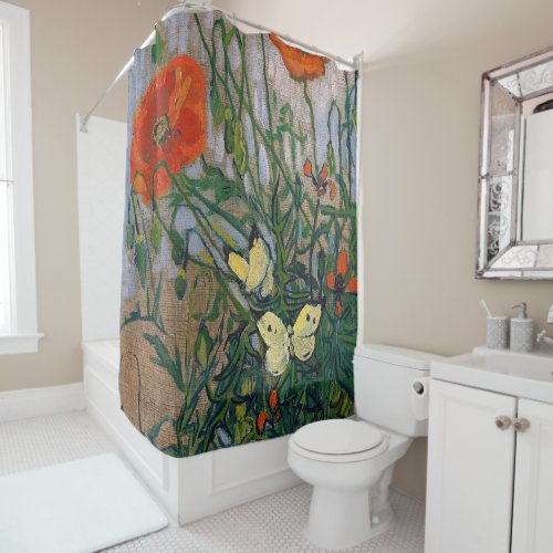 Vincent van Gogh _ Butterflies and Poppies Shower Curtain