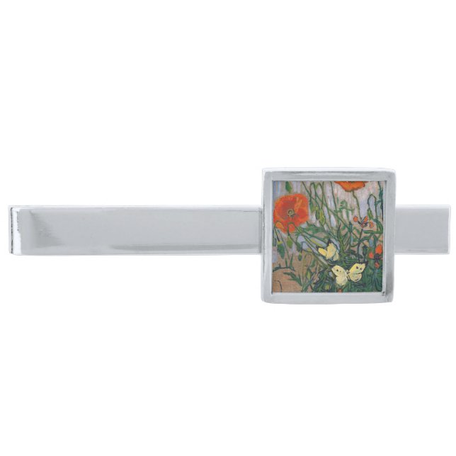 Vincent van Gogh - Butterflies and Poppies Silver Finish Tie Bar (Front)