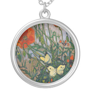Vincent van Gogh - Butterflies and Poppies Silver Plated Necklace