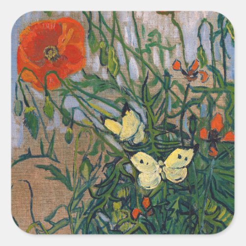 Vincent van Gogh _ Butterflies and Poppies Square Sticker