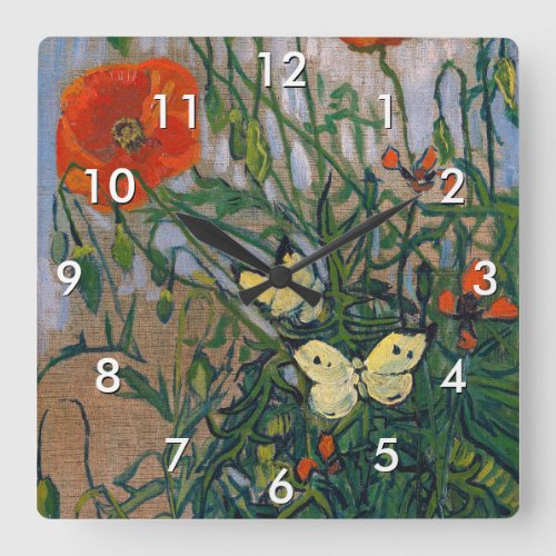 Vincent van Gogh _ Butterflies and Poppies Square Wall Clock