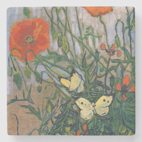 Vincent van Gogh _ Butterflies and Poppies Stone Coaster
