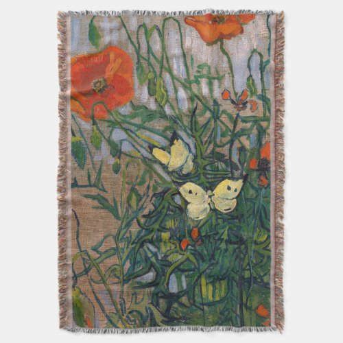 Vincent van Gogh _ Butterflies and Poppies Throw Blanket