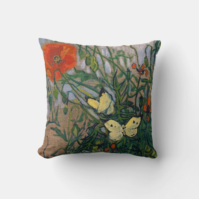 Vincent van Gogh - Butterflies and Poppies Throw Pillow (Front)