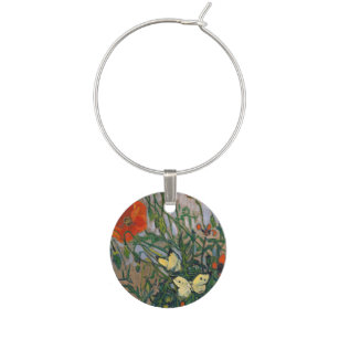 Vincent van Gogh - Butterflies and Poppies Wine Charm