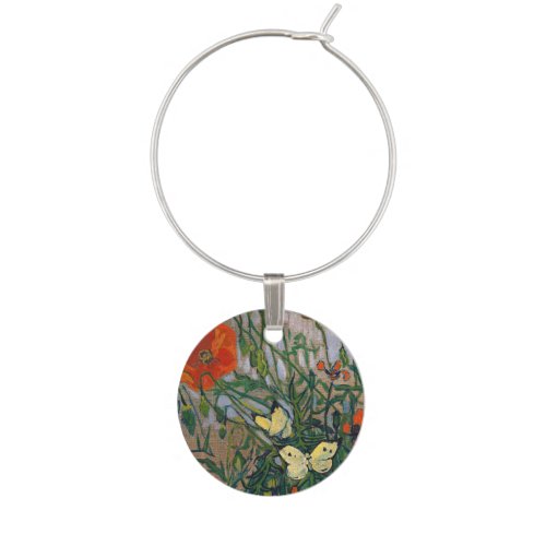 Vincent van Gogh _ Butterflies and Poppies Wine Charm