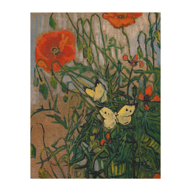 Vincent van Gogh - Butterflies and Poppies Wood Wall Art (Front)