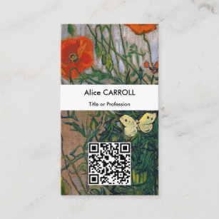 Vincent van Gogh - Butterflies & Poppies - QR Code Business Card