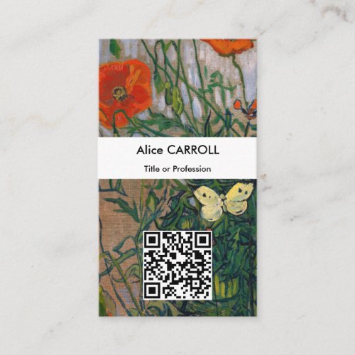 Vincent van Gogh _ Butterflies  Poppies _ QR Code Business Card