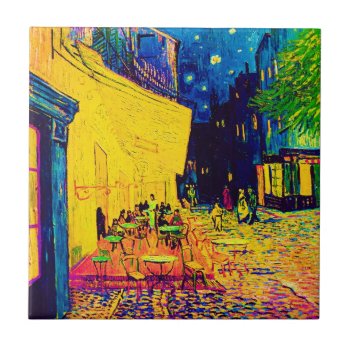 Vincent Van Gogh - Cafe Terrace At Night Pop Art Ceramic Tile by ArtLoversCafe at Zazzle
