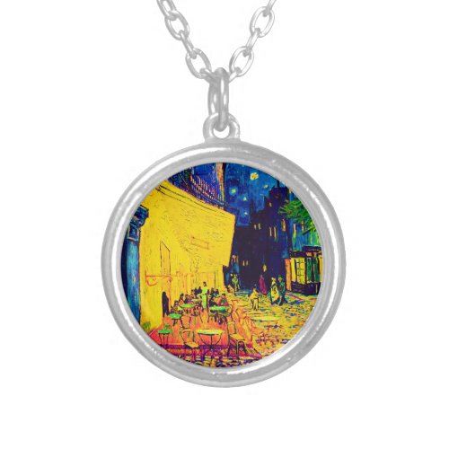Vincent Van Gogh _ Cafe Terrace At Night Pop Art Silver Plated Necklace