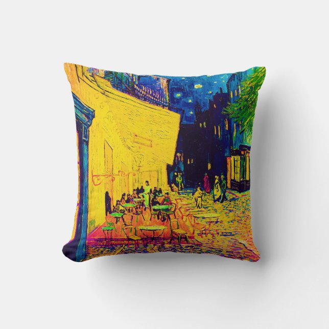 Vincent Van Gogh - Cafe Terrace At Night Pop Art Throw Pillow (Front)