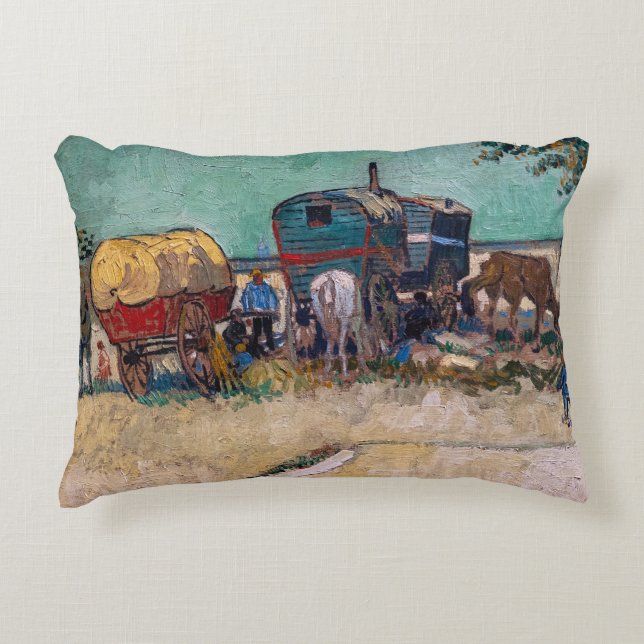 Vincent Van Gogh - Caravans, Gypsy Camp near Arles Accent Pillow (Front)