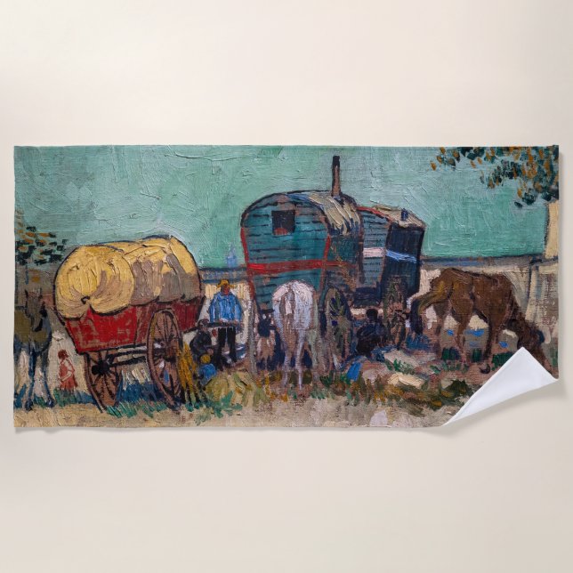 Vincent Van Gogh - Caravans, Gypsy Camp near Arles Beach Towel (Front)